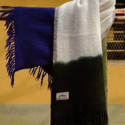 1050 MOISMONT Plaids & Couvertures-Plaid en laine n°83 - Kaki & Bleu Encre - Moismont