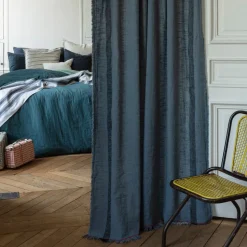 200 LINTEX Rideaux En Lin Lavé|Accessoirisez Votre Intérieur-Rideau à franges - Bleu de Nîmes