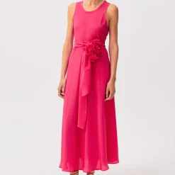 Femme ROSSO 35 Robes-Rosso35 - Robe sans manches avec ceinture en crêpe de chine - Fuchsia