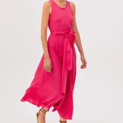 Femme ROSSO 35 Robes-Rosso35 - Robe sans manches avec ceinture en crêpe de chine - Fuchsia