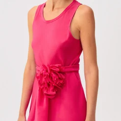 Femme ROSSO 35 Robes-Rosso35 - Robe sans manches avec ceinture en crêpe de chine - Fuchsia