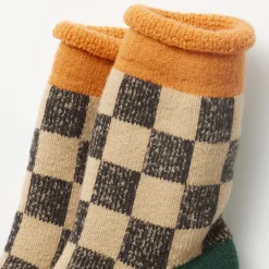 Femme Rototo Chaussettes|Chaussettes-- Chaussettes à Damier - & Vert