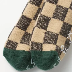 Femme Rototo Chaussettes|Chaussettes-- Chaussettes à Damier - & Vert