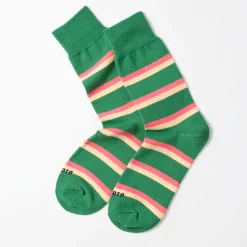 Femme ROTOTO Chaussettes|Chaussettes-- Chaussettes Rayées - Vert Sapin