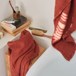 200 LINTEX Serviettes De Table|Serviettes De Bain En Lin-Serviette de bain en lin - Waffle - Rouge Urushi
