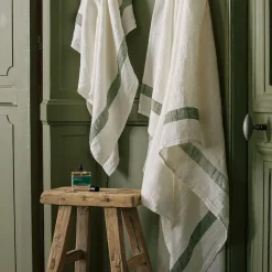 200 LINTEX Serviettes De Table|Serviettes De Bain En Lin-Serviette de bain en lin - Nid d'abeille - Bande Vert d'Anduze