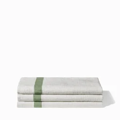 200 LINTEX Serviettes De Table|Serviettes De Bain En Lin-Serviette de bain en lin - Nid d'abeille - Bande Vert d'Anduze