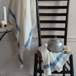 200 LINTEX Serviettes De Table|Serviettes De Bain En Lin-Serviette de bain en lin - Nid d'abeille - Bande Bleu Paros