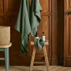 200 LINTEX Serviettes De Table|Serviettes De Bain En Lin-Serviette de bain en lin - Nid d'abeille - Vert d'Anduze
