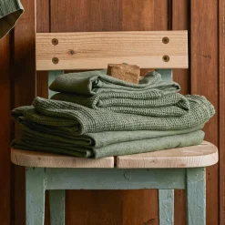 200 LINTEX Serviettes De Table|Serviettes De Bain En Lin-Serviette de bain en lin - Nid d'abeille - Vert d'Anduze