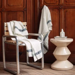 200 LINTEX Serviettes De Table|Serviettes De Bain En Lin-Serviette de bain en lin - Nid d'abeille - Bande Bleu Pétrole