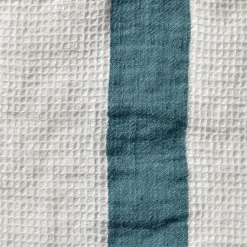 200 LINTEX Serviettes De Table|Serviettes De Bain En Lin-Serviette de bain en lin - Nid d'abeille - Bande Bleu Pétrole