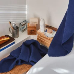 200 LINTEX Salle De Bain : Esprit Japonais|Serviettes De Table-Serviette de bain en lin - Nid d'abeille - Bleu Shibori