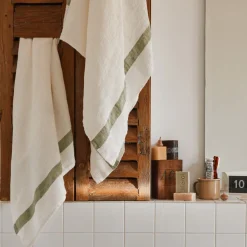 200 LINTEX Salle De Bain : Esprit Japonais|Serviettes De Table-Serviette de bain en lin - Nid d'abeille - Bande Vert Komorebi