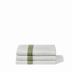 200 LINTEX Salle De Bain : Esprit Japonais|Serviettes De Table-Serviette de bain en lin - Nid d'abeille - Bande Vert Komorebi