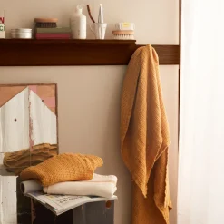 200 LINTEX Salle De Bain : Esprit Japonais|Serviettes De Table-Serviette de bain en lin - Waffle - Jaune Asahi