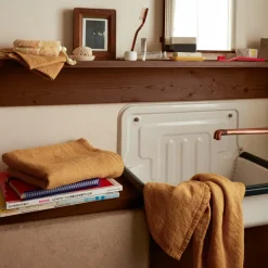 200 LINTEX Salle De Bain : Esprit Japonais|Serviettes De Table-Serviette de bain en lin - Nid d'abeille - Jaune Asahi