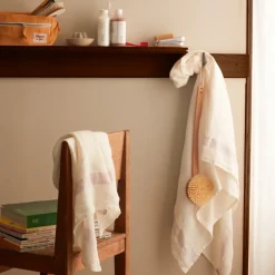 200 LINTEX Salle De Bain : Esprit Japonais|Serviettes De Table-Serviette de bain en lin - Nid d'abeille - Bande Parme Fuji Iro