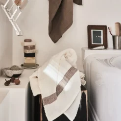 200 LINTEX Maison De Campagne|Serviettes De Table-Serviette de bain en lin - Nid d'abeille - Bande Brun Cha Iro