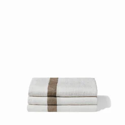 200 LINTEX Maison De Campagne|Serviettes De Table-Serviette de bain en lin - Nid d'abeille - Bande Brun Cha Iro