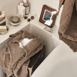 200 LINTEX Maison De Campagne|Serviettes De Table-Serviette de bain en lin - Waffle - Brun Cha Iro