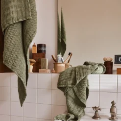 200 LINTEX Maison De Campagne|Salle De Bain : Esprit Japonais-Serviette de bain en lin - Waffle - Vert Komorebi