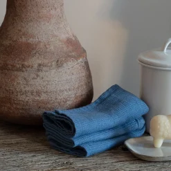 200 LINTEX Serviettes De Table|Serviettes Invités-Serviette de bain invité en lin - Nid d'abeille - Bleu Paros