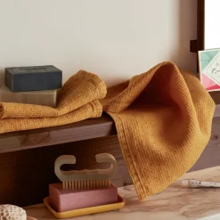 200 LINTEX Salle De Bain : Esprit Japonais|Serviettes De Table-Serviette de bain invité en lin - Nid d'abeille - Jaune Asahi