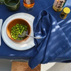 200 LINTEX Serviettes De Table-Serviette de table en lin lavé - Bleu Shibori