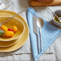 200 LINTEX Serviettes De Table-Serviette de table en lin lavé - Bleu Tyrrhénien