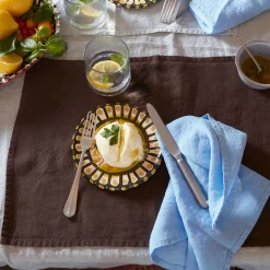 200 LINTEX Serviettes De Table-Serviette de table en lin lavé - Bleu Tyrrhénien