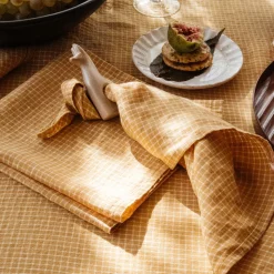 200 LINTEX L'esprit Merci|Serviettes De Table-Serviette de table en lin lavé - Carreaux Jaune Asahi