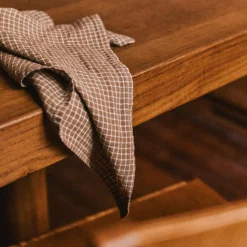 200 LINTEX L'esprit Merci|Serviettes De Table-Serviette de table en lin lavé - Carreaux Brun Cha Iro