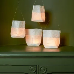 MERCI Guirlandes & Bobines|Maison De Campagne-Set de 4 lanternes en papier - Blanc et or