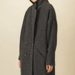 Femme SIX SŒURS Manteaux-SIXSOEURS - Manteau Clotilde - Noir/Vert