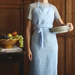 200 LINTEX Tabliers-Tablier en lin lavé - Bleu Tyrrhénien