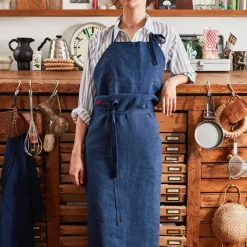 200 LINTEX Tabliers-Tablier en lin lavé - Bleu Shibori