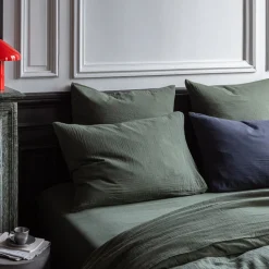 2100 GAZEX Taies D'oreiller-Taie d'oreiller en gaze de coton - Vert Luxembourg