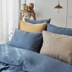 2100 GAZEX Taies D'oreiller-Taie d'oreiller en gaze de coton - Bleu Zinc