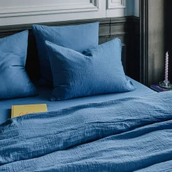 2100 GAZEX Taies D'oreiller-Taie d'oreiller en gaze de coton - Bleu Pompidou