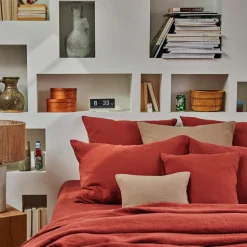 200 LINTEX Taies D'oreiller-Taie d'oreiller en lin lavé - Rouge Urushi