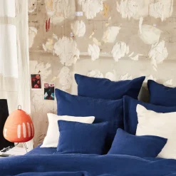 200 LINTEX Taies D'oreiller-Taie d'oreiller en lin lavé - Bleu Shibori