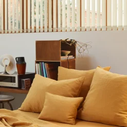 200 LINTEX Taies D'oreiller-Taie d'oreiller en lin lavé - Jaune Asahi