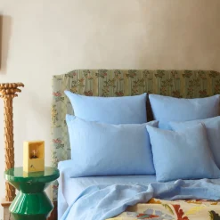 200 LINTEX Taies D'oreiller-Taie d'oreiller en lin lavé - Bleu Tyrrhénien