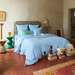 200 LINTEX Taies D'oreiller-Taie d'oreiller en lin lavé - Bleu Tyrrhénien