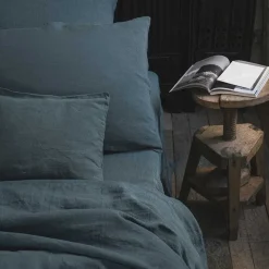 200 LINTEX Taies D'oreiller-Taie d'oreiller en lin lavé - Bleu Pétrole