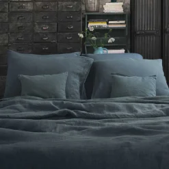 200 LINTEX Taies D'oreiller-Taie d'oreiller en lin lavé - Bleu Pétrole