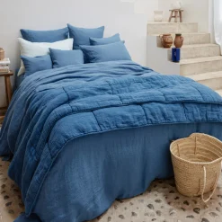 200 LINTEX Taies D'oreiller-Taie d'oreiller en lin lavé - Bleu Paros