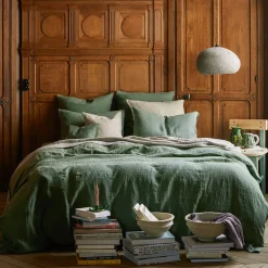 200 LINTEX Taies D'oreiller-Taie d'oreiller en lin lavé - Vert d'Anduze