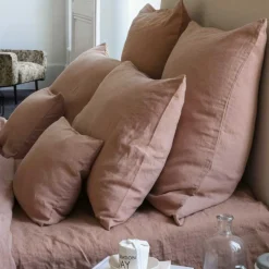 200 LINTEX Taies D'oreiller-Taie d'oreiller en lin lavé - Rose Argile